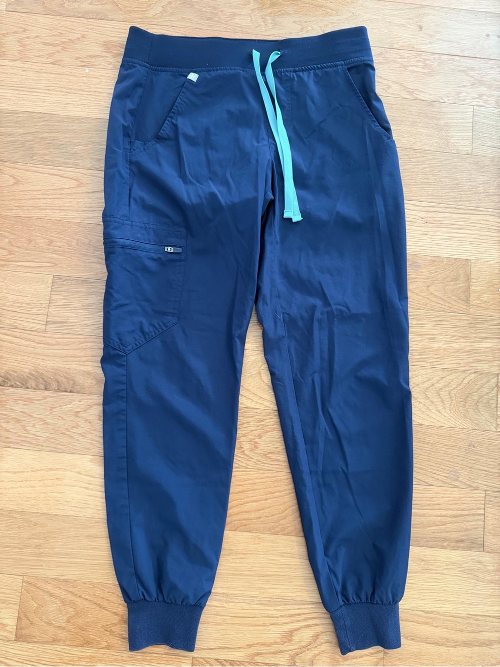 Figs Navy Jogger Pants with Teal Drawstring
